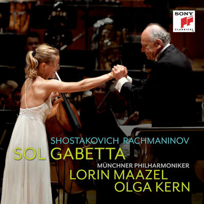 The cover of Shostakovich: Cello Concerto No. 1 / Rachmaninov: Cello Sonata by Sol Gabetta